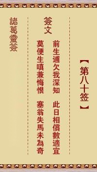 诸葛神签第八十签  诸葛灵签解签80